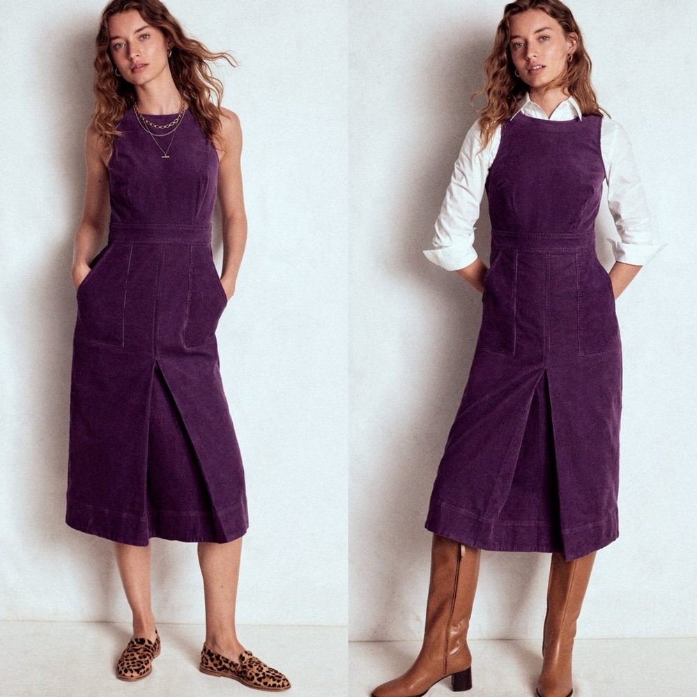 Boden Ula Box Pleat Cord Midi Dress Viola Purple Corduroy Size 2 Regular